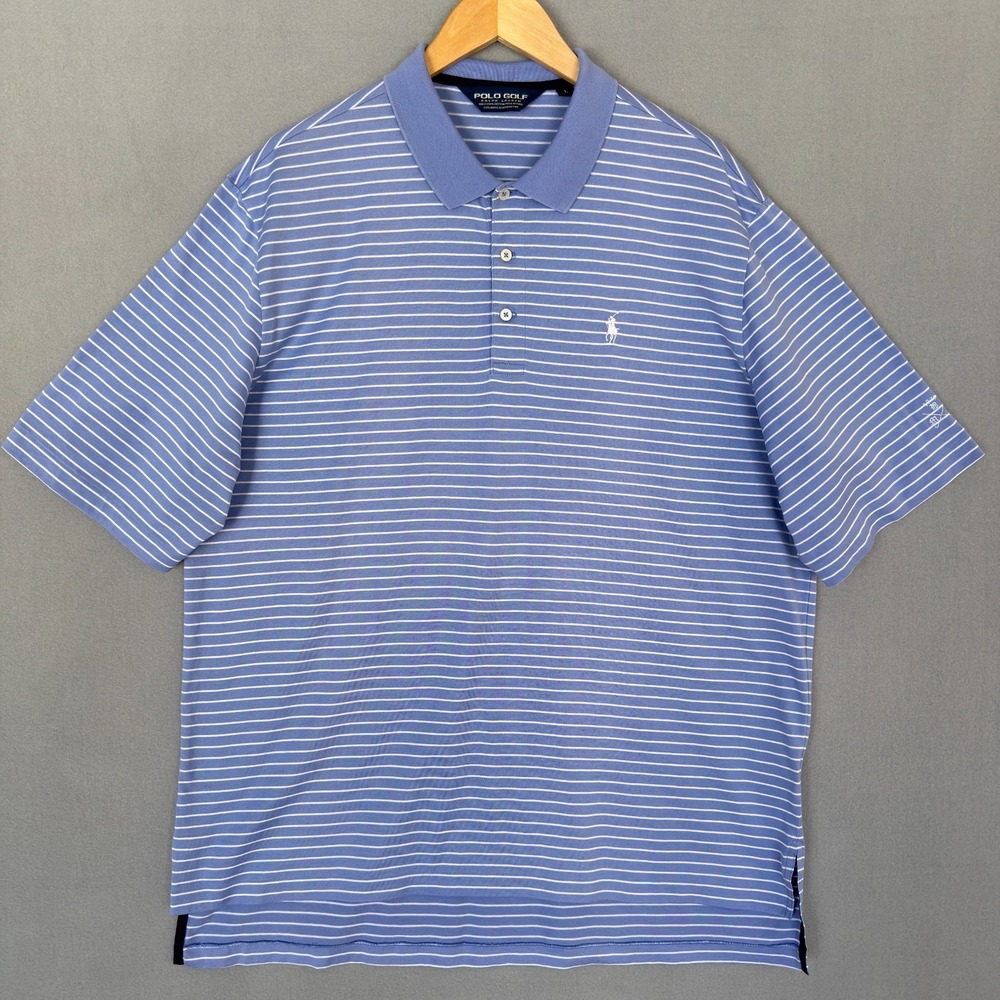 Polo Golf Ralph Lauren‎ Men's Size L Blue White Striped Pima Cotton Polo Shirt